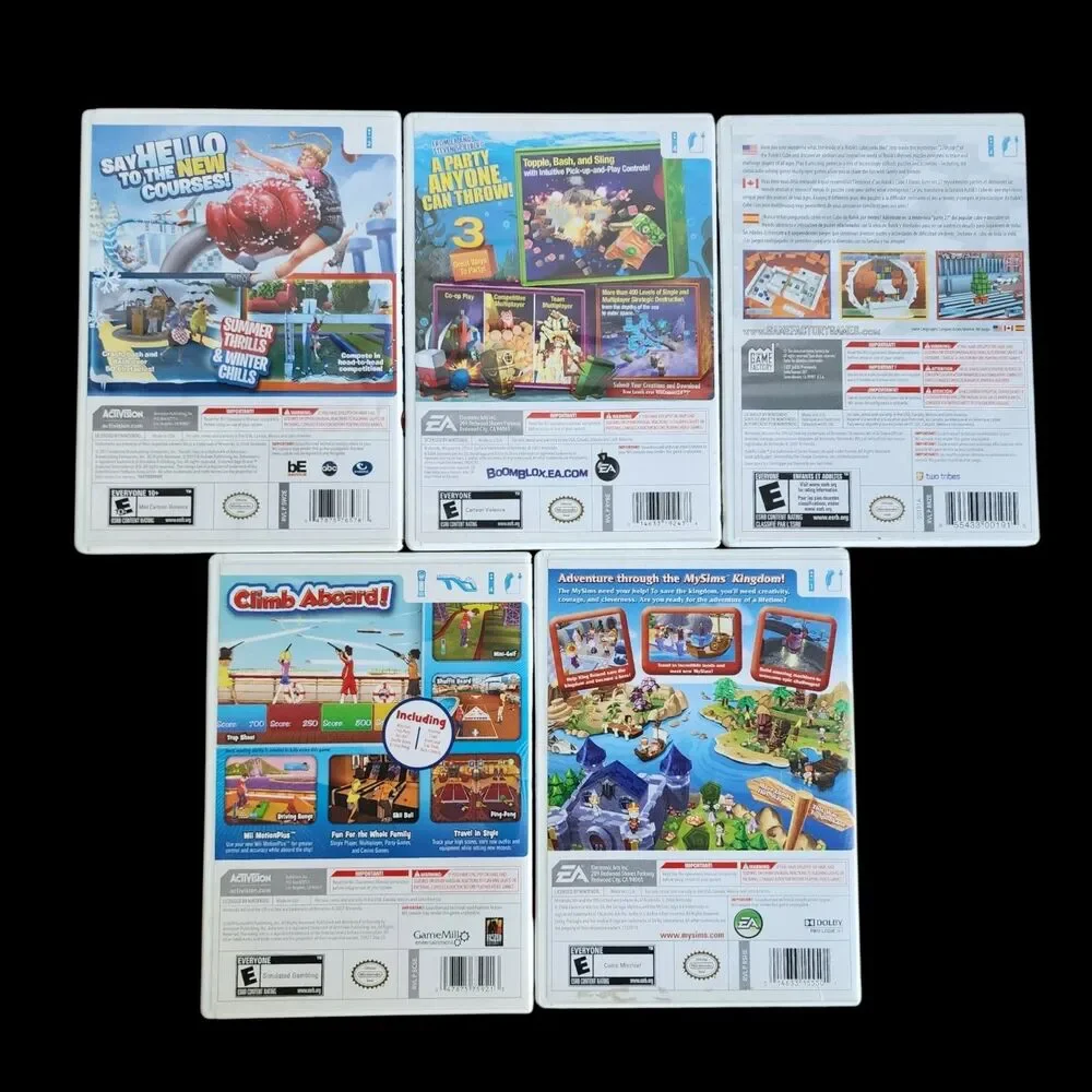 Lot of 5 Nintendo Wii Games MySims Kingdom Wipeout 2 Boom Blox Bash Party & More